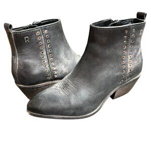 Roan By Bed Stu Gray Leather Distressed Ankle Boots Zip Western Stitching Size 6